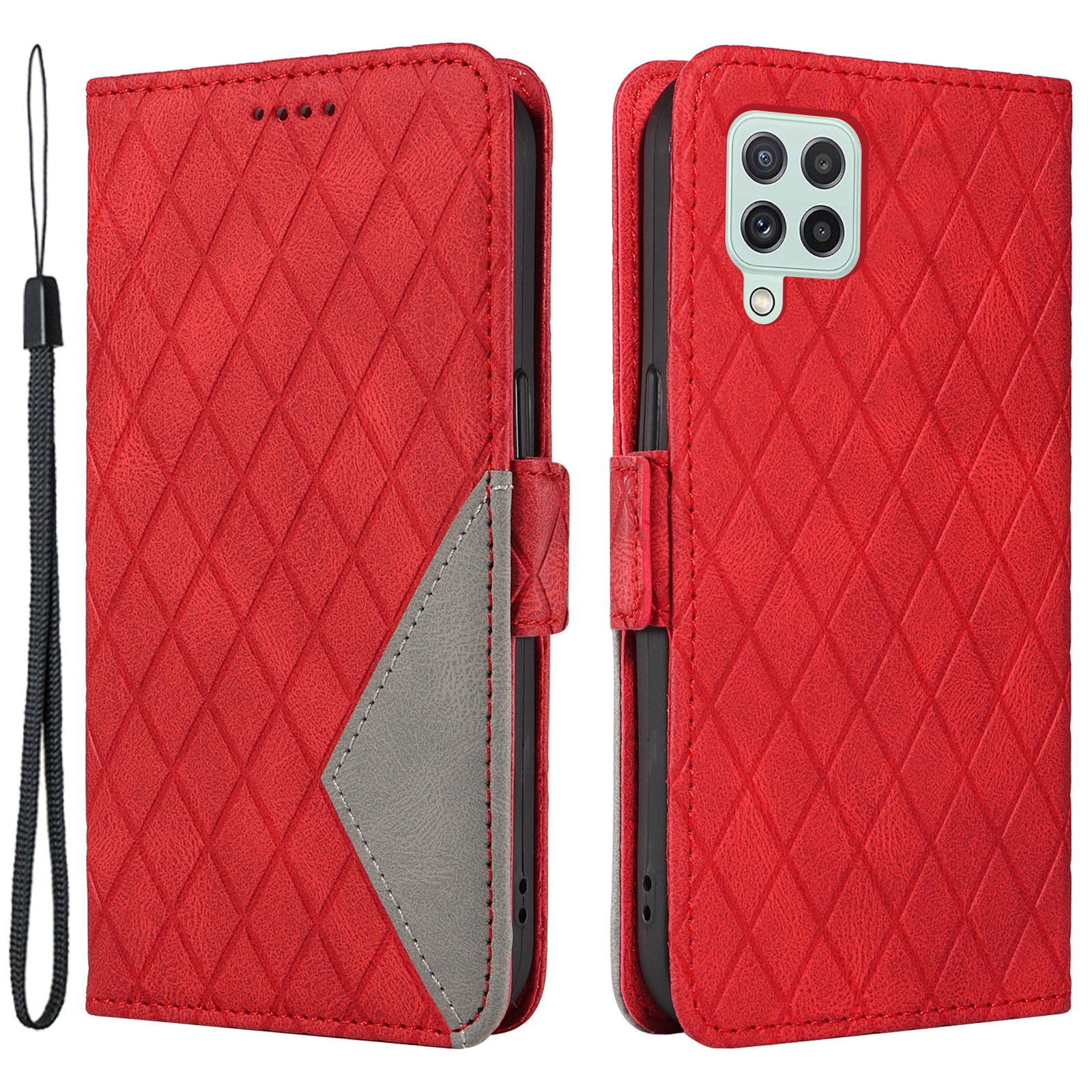 For Samsung Galaxy A22 4G (EU Version) / M32 (India Version) / M32 (Global Version) 4G / F22 / M22 Wallet Stand Leather Case Rhombus Imprinted Phone Cover For Samsung Galaxy A22 4G (EU Version) / M32 (India Version) / M32 (Global Version) 4G / F22 / M22 Wallet Stand Leather Case Rhombus Imprinted Phone Cover